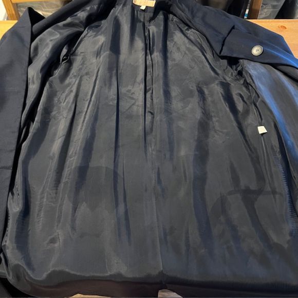 Perry Ellis Portfolio Womens Black Pure Wool Long Over Coat Trench Coat Size 14 - Picture 7 of 13